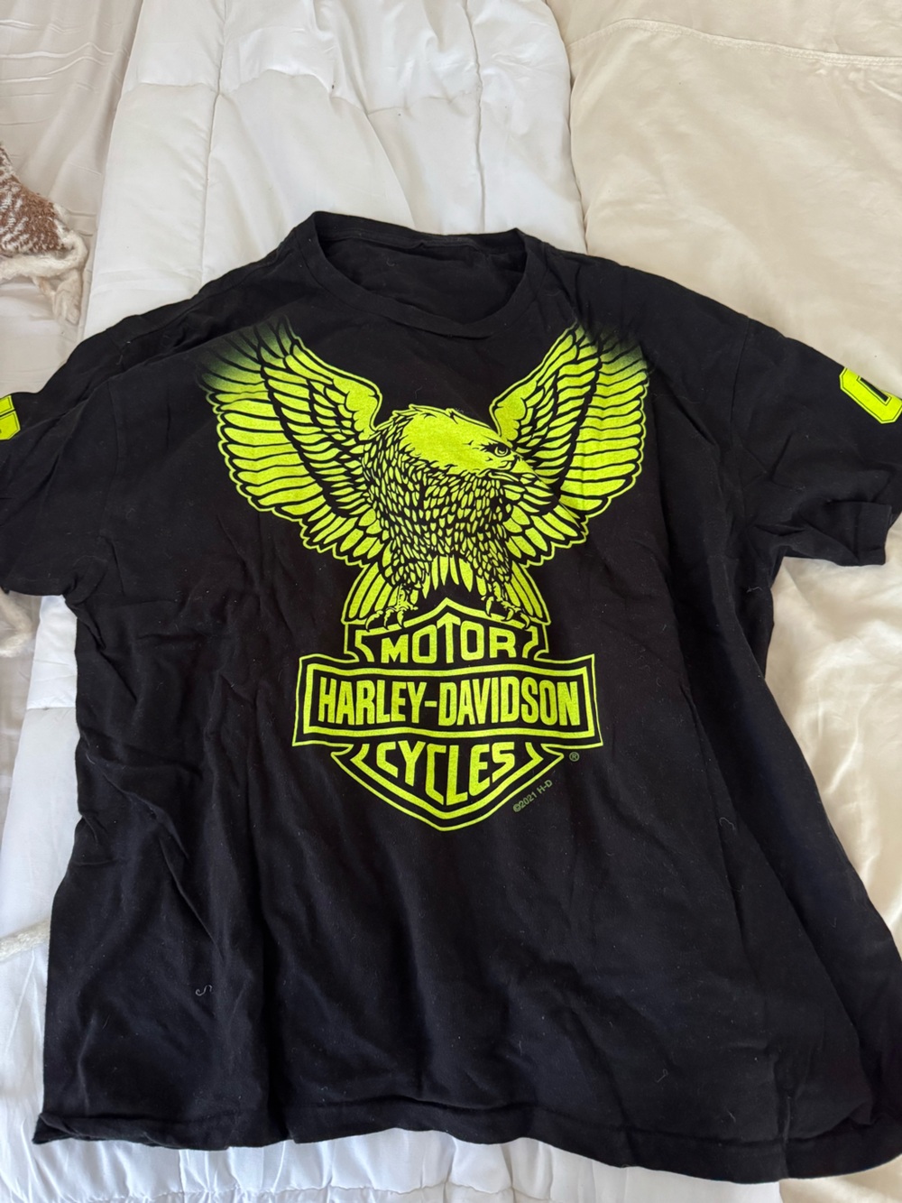 Harley-Davidson Black Tee with Neon Yellow Eagle and Logo
